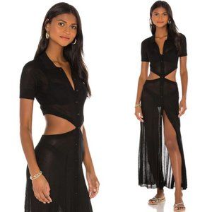 DEVON WINDSOR Black Cutout Button-Front Maxi Swim Coverup